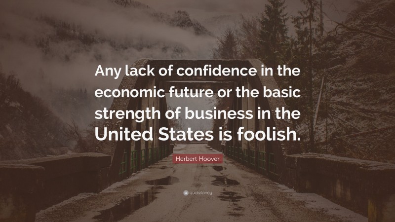 Herbert Hoover Quote: “Any lack of confidence in the economic future or the basic strength of business in the United States is foolish.”