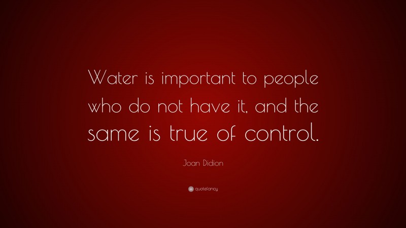 Joan Didion Quote: “Water is important to people who do not have it, and the same is true of control.”