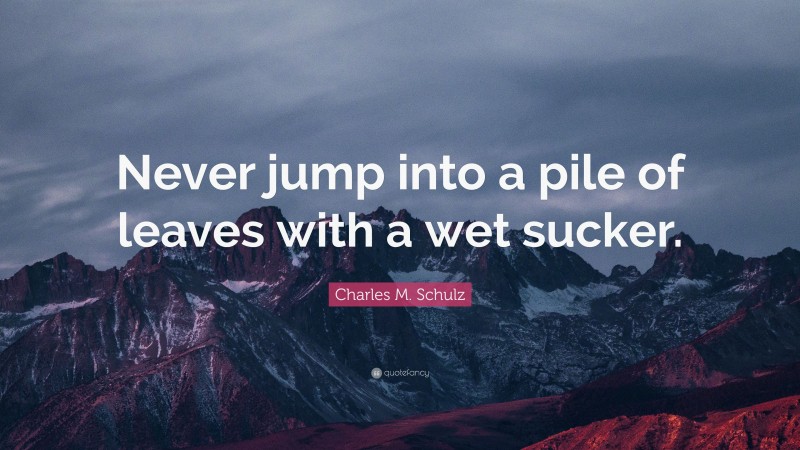Charles M. Schulz Quote: “Never jump into a pile of leaves with a wet sucker.”
