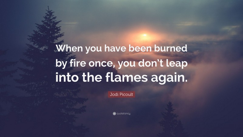 Jodi Picoult Quote: “When you have been burned by fire once, you don’t leap into the flames again.”