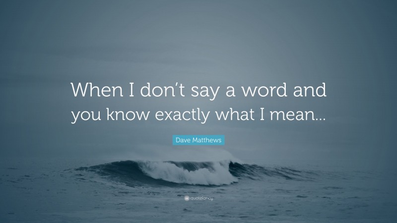 Dave Matthews Quote: “When I don’t say a word and you know exactly what I mean...”