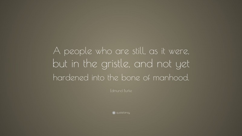 Edmund Burke Quote: “A people who are still, as it were, but in the gristle, and not yet hardened into the bone of manhood.”