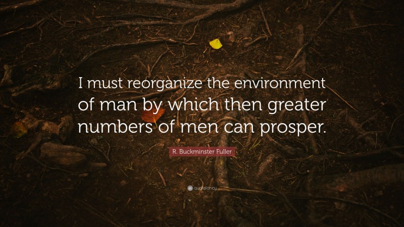 R. Buckminster Fuller Quote: “I must reorganize the environment of man by which then greater numbers of men can prosper.”