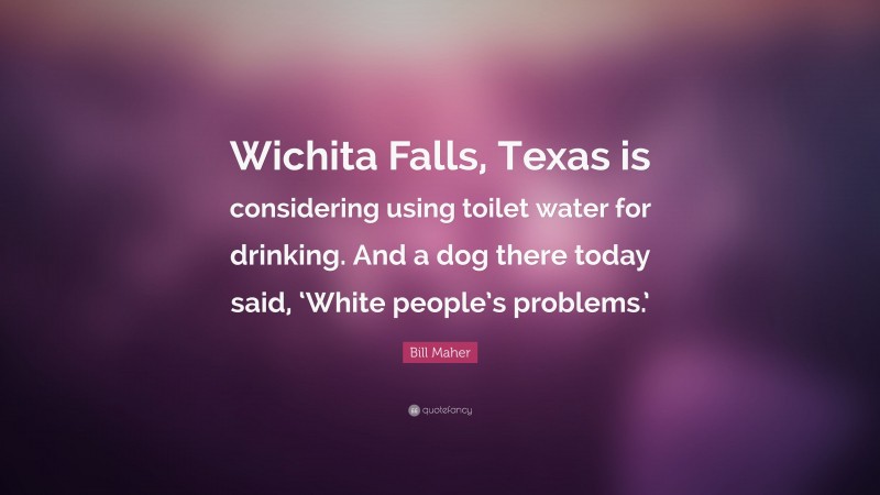 Bill Maher Quote: “Wichita Falls, Texas is considering using toilet water for drinking. And a dog there today said, ‘White people’s problems.’”