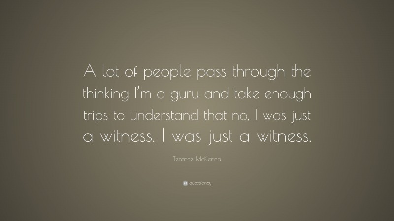 Terence McKenna Quote: “A lot of people pass through the thinking I’m a guru and take enough trips to understand that no, I was just a witness. I was just a witness.”