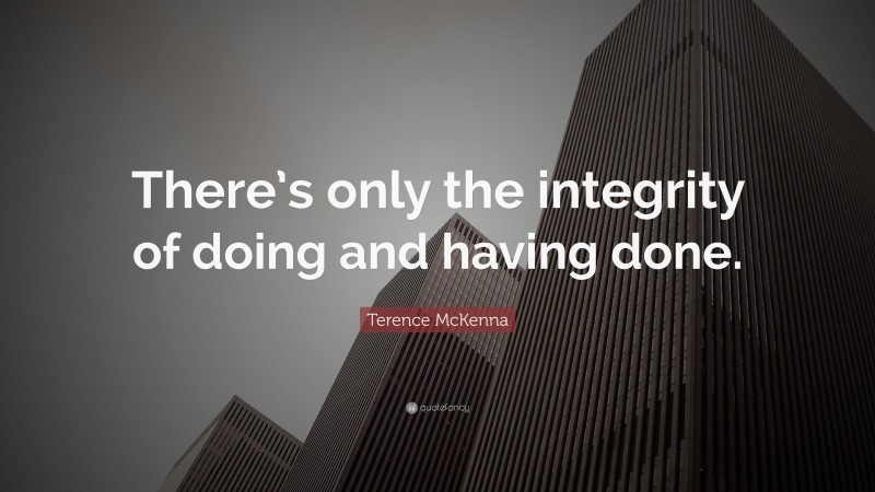 Terence McKenna Quote: “There’s only the integrity of doing and having done.”
