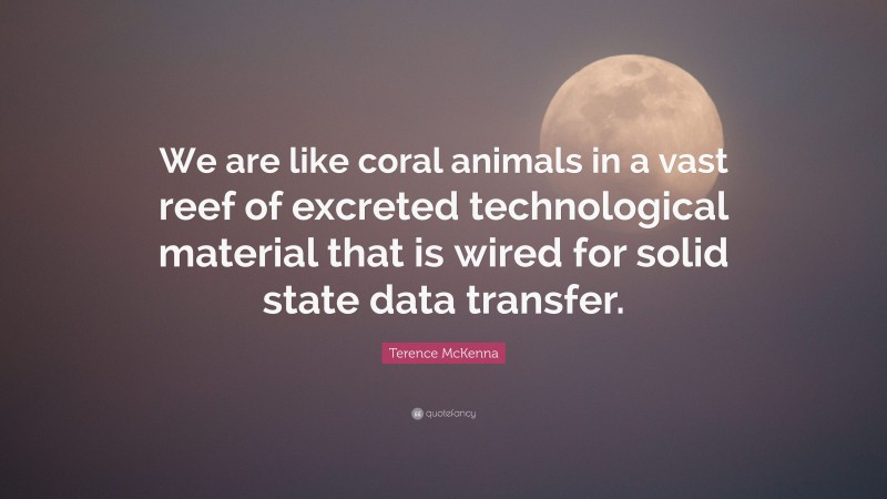 Terence McKenna Quote: “We are like coral animals in a vast reef of excreted technological material that is wired for solid state data transfer.”