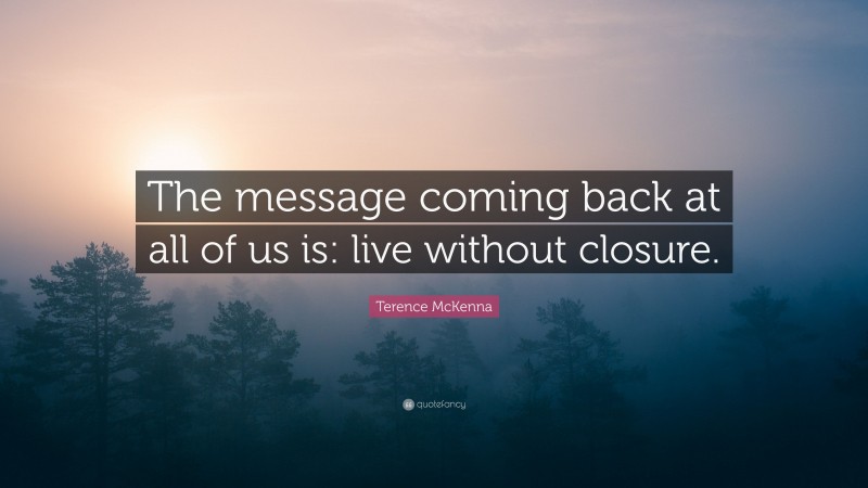 Terence McKenna Quote: “The message coming back at all of us is: live without closure.”