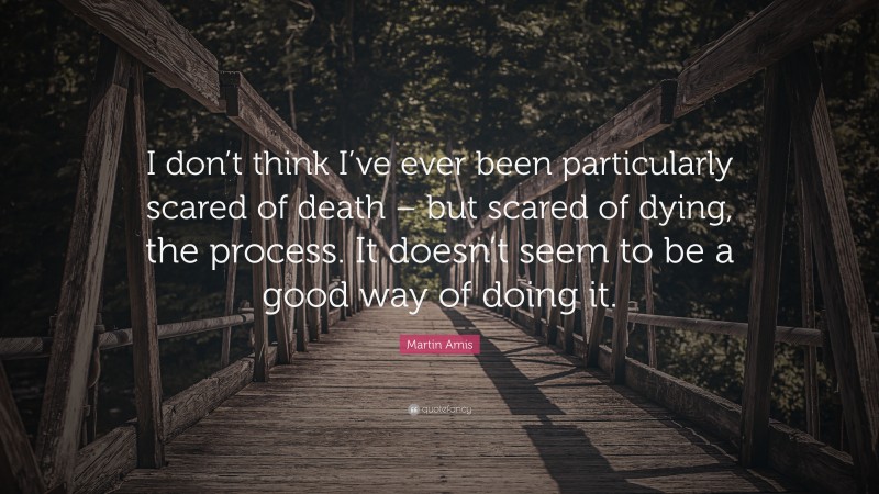 Martin Amis Quote: “I don’t think I’ve ever been particularly scared of death – but scared of dying, the process. It doesn’t seem to be a good way of doing it.”