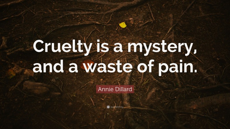 Annie Dillard Quote: “Cruelty is a mystery, and a waste of pain.”