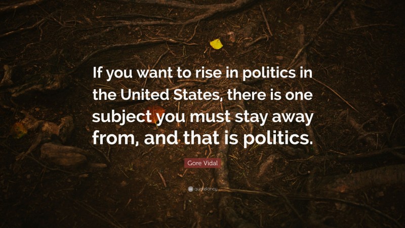 Gore Vidal Quote: “If you want to rise in politics in the United States, there is one subject you must stay away from, and that is politics.”
