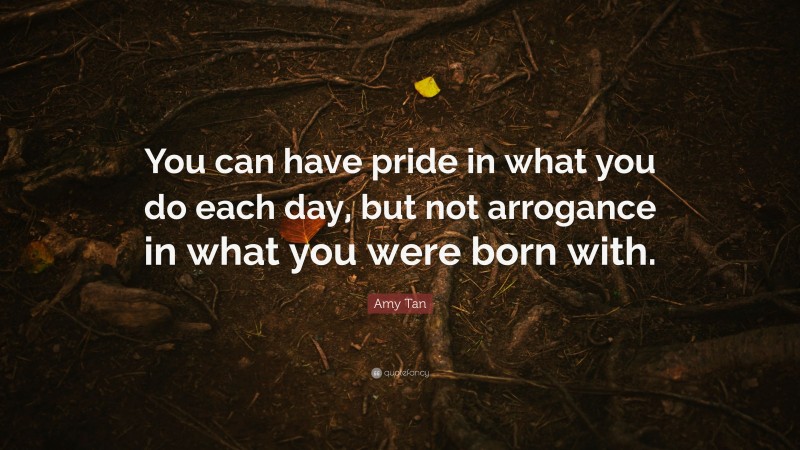 Amy Tan Quote: “You can have pride in what you do each day, but not arrogance in what you were born with.”