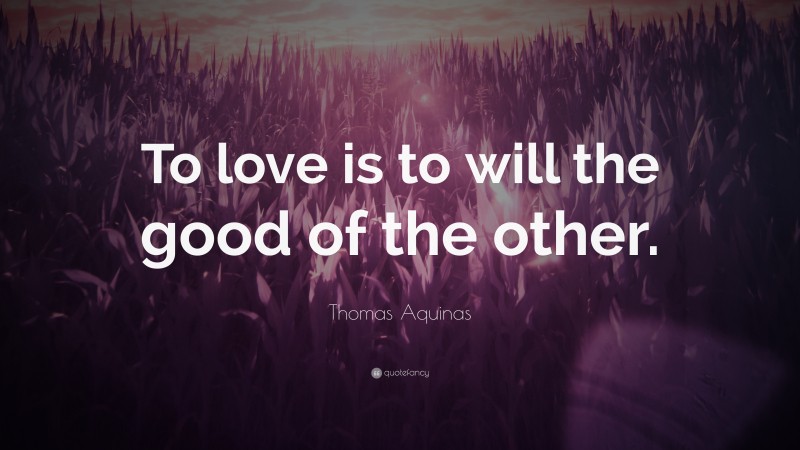 Thomas Aquinas Quote: “To love is to will the good of the other.”