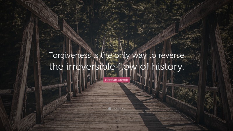 Hannah Arendt Quote: “Forgiveness is the only way to reverse the irreversible flow of history.”