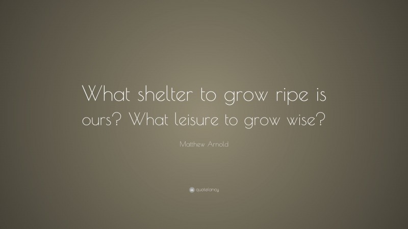 Matthew Arnold Quote: “What shelter to grow ripe is ours? What leisure to grow wise?”