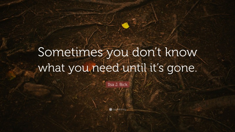 Ilsa J. Bick Quote: “Sometimes you don’t know what you need until it’s gone.”