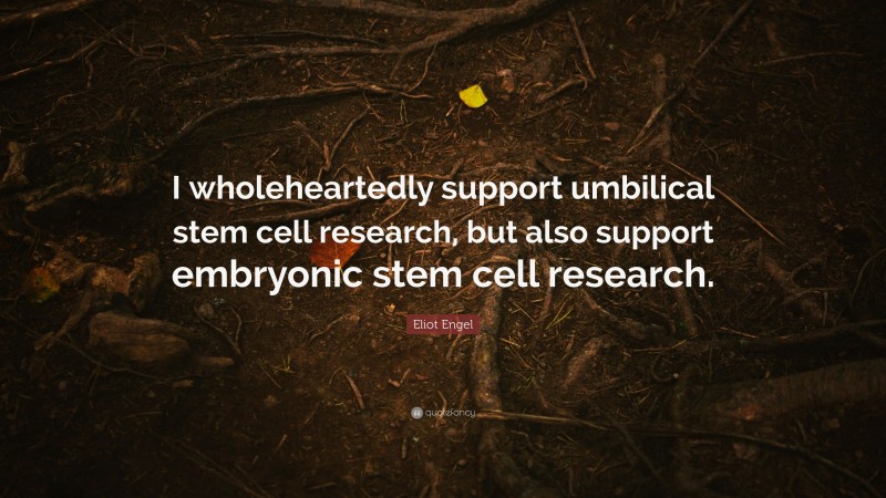 Eliot Engel Quote: “I wholeheartedly support umbilical stem cell research, but also support embryonic stem cell research.”