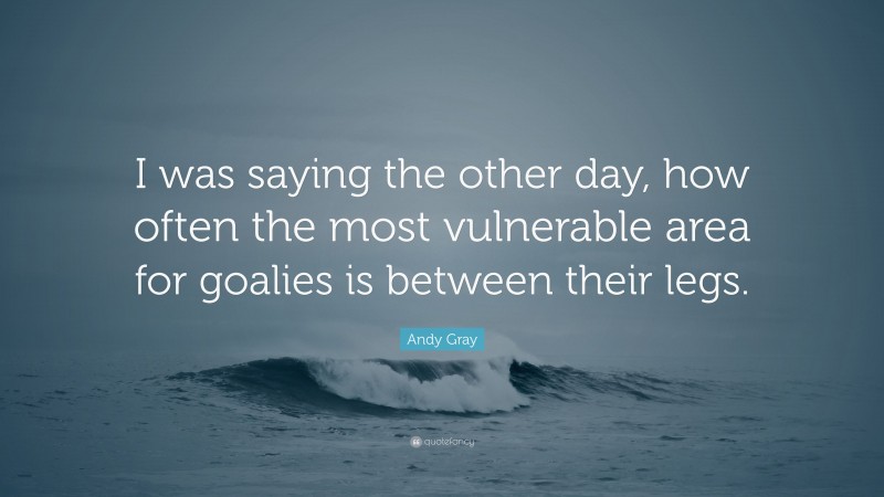 Andy Gray Quote: “I was saying the other day, how often the most vulnerable area for goalies is between their legs.”