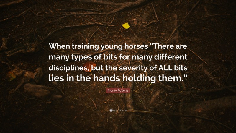 Monty Roberts Quote: “When training young horses “There are many types of bits for many different disciplines, but the severity of ALL bits lies in the hands holding them.””