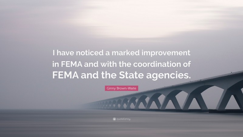 Ginny Brown-Waite Quote: “I have noticed a marked improvement in FEMA and with the coordination of FEMA and the State agencies.”