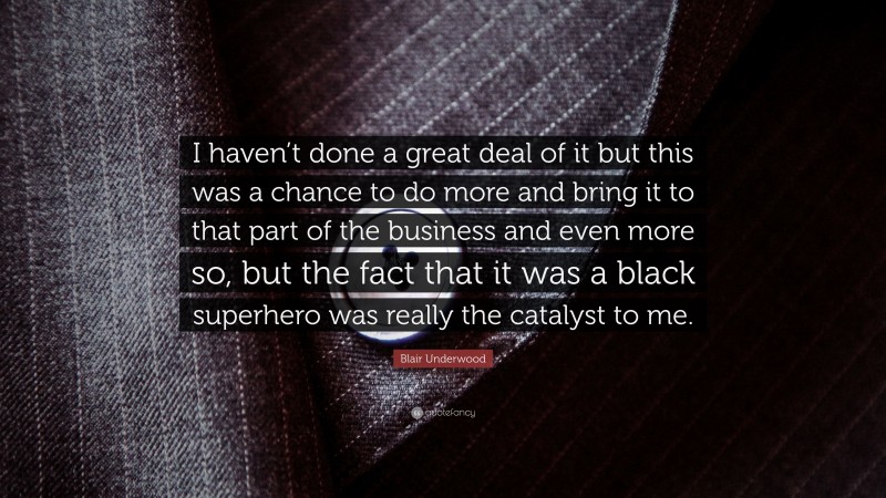 Blair Underwood Quote: “I haven’t done a great deal of it but this was a chance to do more and bring it to that part of the business and even more so, but the fact that it was a black superhero was really the catalyst to me.”