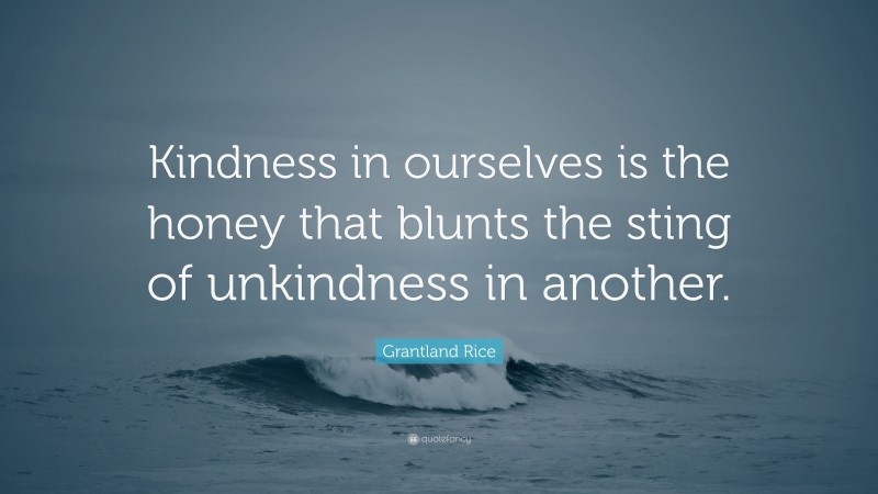 Grantland Rice Quote: “Kindness in ourselves is the honey that blunts the sting of unkindness in another.”