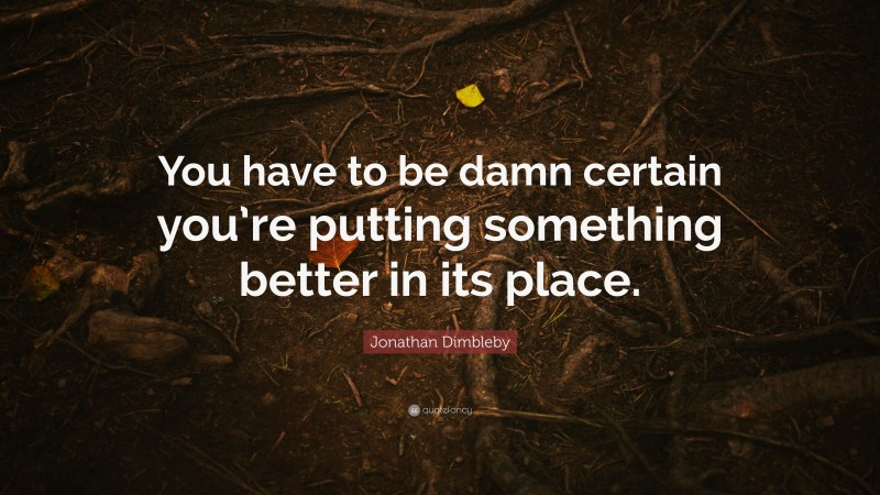 Jonathan Dimbleby Quote: “You have to be damn certain you’re putting something better in its place.”