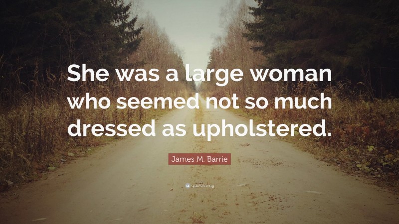 James M. Barrie Quote: “She was a large woman who seemed not so much dressed as upholstered.”