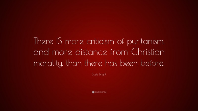 Susie Bright Quote: “There IS more criticism of puritanism, and more distance from Christian morality, than there has been before.”