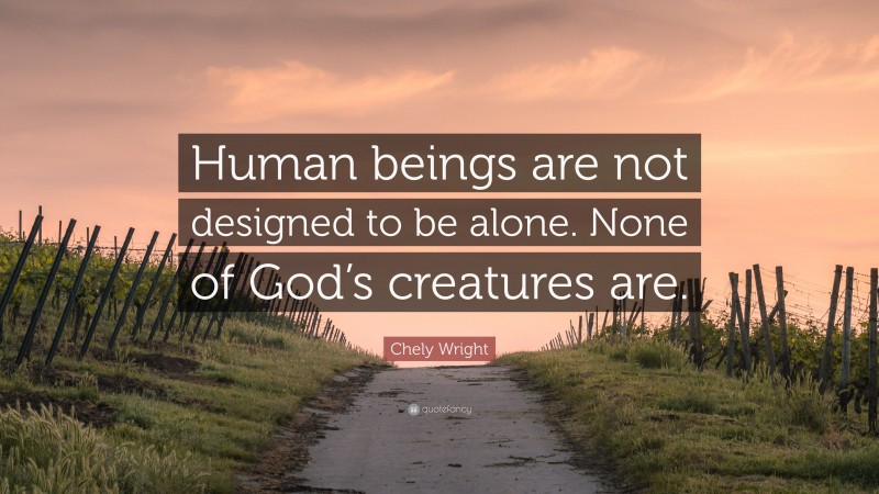 Chely Wright Quote: “Human beings are not designed to be alone. None of God’s creatures are.”