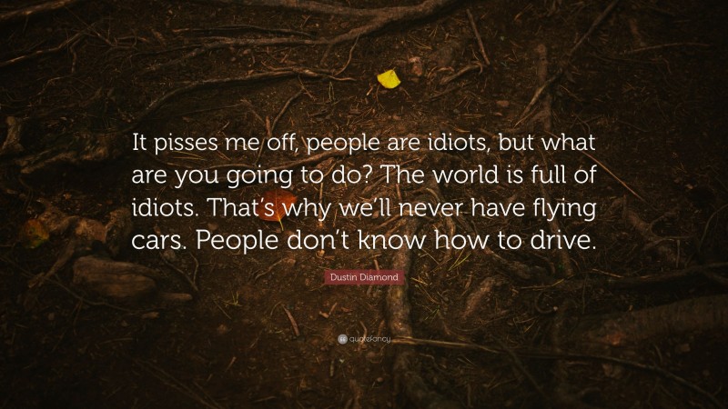 Dustin Diamond Quote: “It pisses me off, people are idiots, but what are you going to do? The world is full of idiots. That’s why we’ll never have flying cars. People don’t know how to drive.”