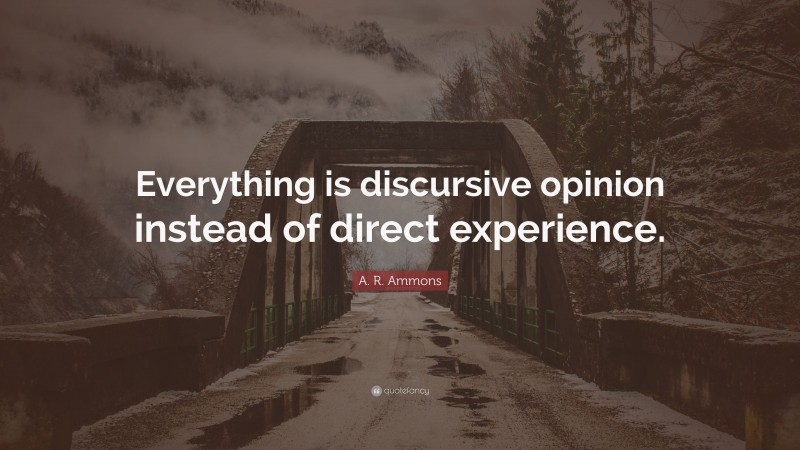 A. R. Ammons Quote: “Everything is discursive opinion instead of direct experience.”