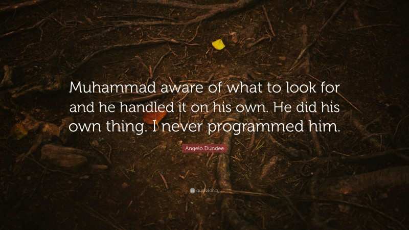Angelo Dundee Quote: “Muhammad aware of what to look for and he handled it on his own. He did his own thing. I never programmed him.”