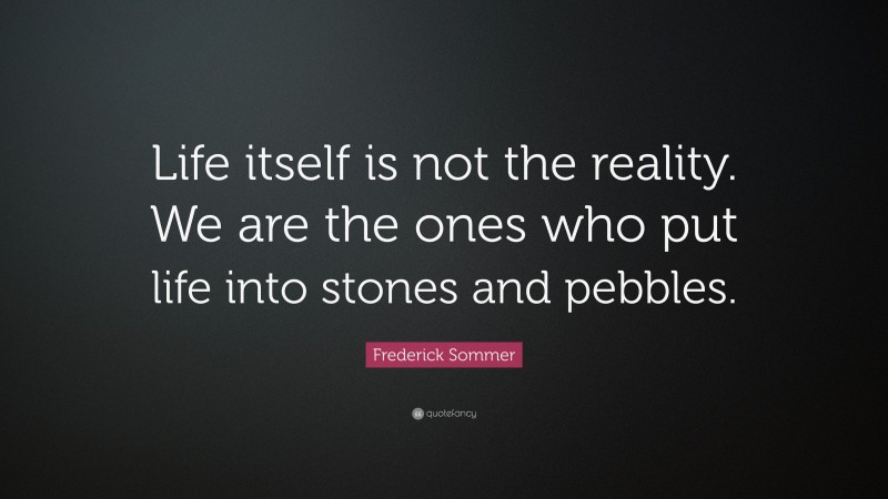 Frederick Sommer Quote: “Life itself is not the reality. We are the ones who put life into stones and pebbles.”