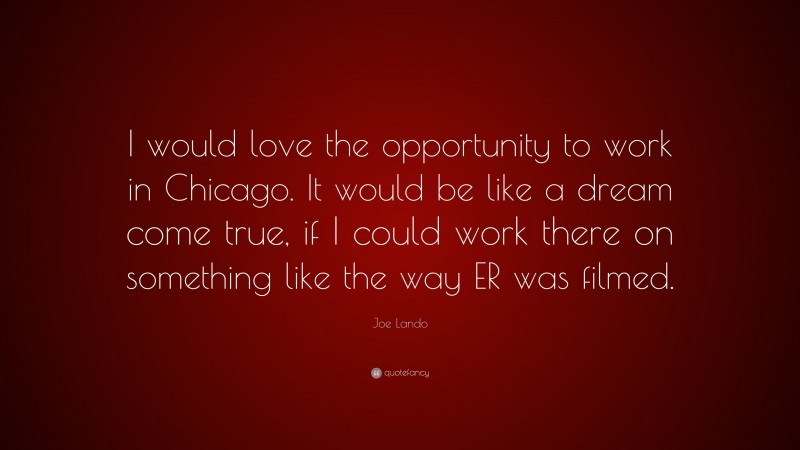 Joe Lando Quote: “I would love the opportunity to work in Chicago. It would be like a dream come true, if I could work there on something like the way ER was filmed.”