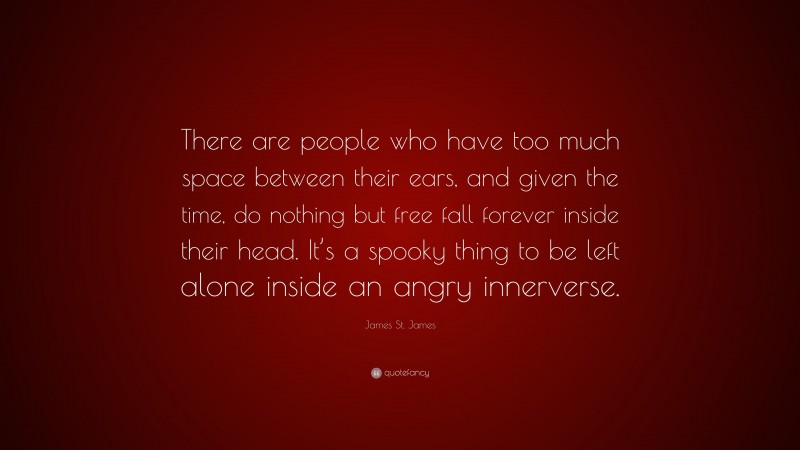 James St. James Quote: “There are people who have too much space between their ears, and given the time, do nothing but free fall forever inside their head. It’s a spooky thing to be left alone inside an angry innerverse.”