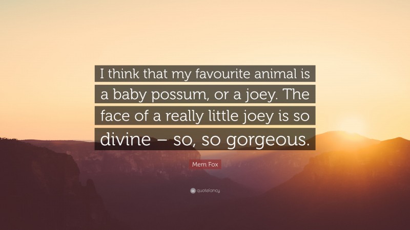 Mem Fox Quote: “I think that my favourite animal is a baby possum, or a joey. The face of a really little joey is so divine – so, so gorgeous.”