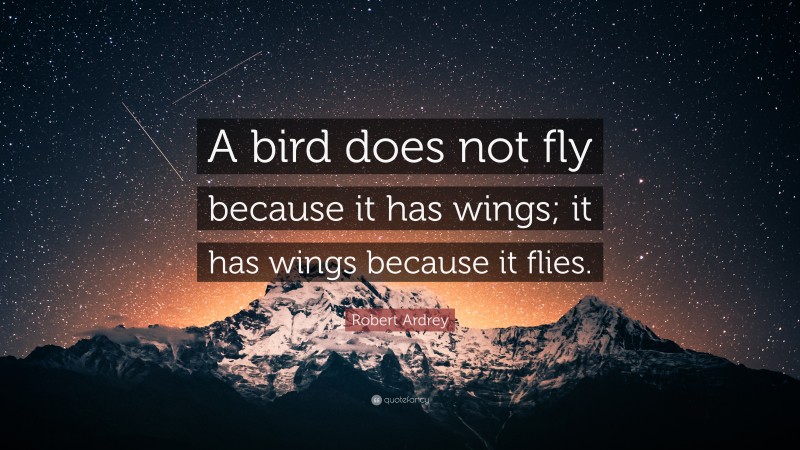 Robert Ardrey Quote: “A bird does not fly because it has wings; it has wings because it flies.”