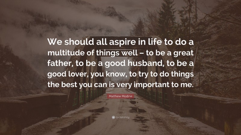 Matthew Modine Quote: “We should all aspire in life to do a multitude of things well – to be a great father, to be a good husband, to be a good lover, you know, to try to do things the best you can is very important to me.”