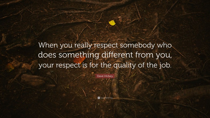 Dave Hickey Quote: “When you really respect somebody who does something different from you, your respect is for the quality of the job.”