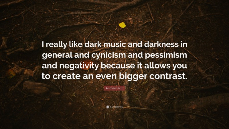 Andrew W.K. Quote: “I really like dark music and darkness in general and cynicism and pessimism and negativity because it allows you to create an even bigger contrast.”