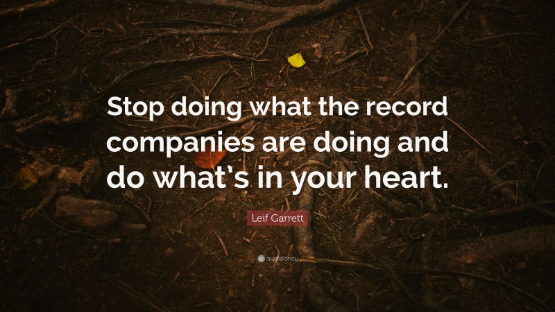 Leif Garrett Quote: “Stop doing what the record companies are doing and do what’s in your heart.”