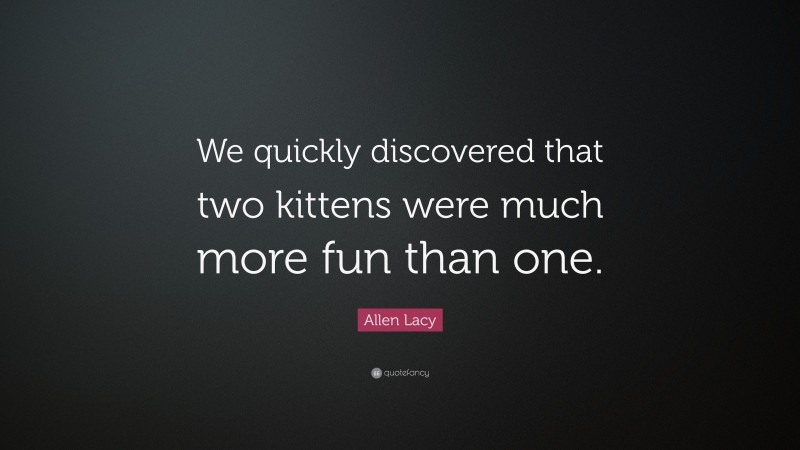 Allen Lacy Quote: “We quickly discovered that two kittens were much more fun than one.”