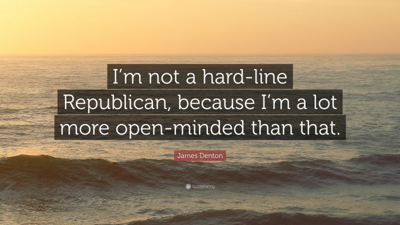 James Denton Quote: “I’m not a hard-line Republican, because I’m a lot more open-minded than that.”