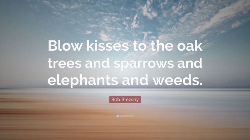 Rob Brezsny Quote: “Blow kisses to the oak trees and sparrows and elephants and weeds.”
