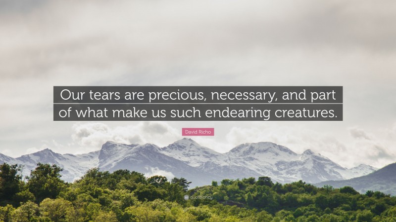 David Richo Quote: “Our tears are precious, necessary, and part of what make us such endearing creatures.”