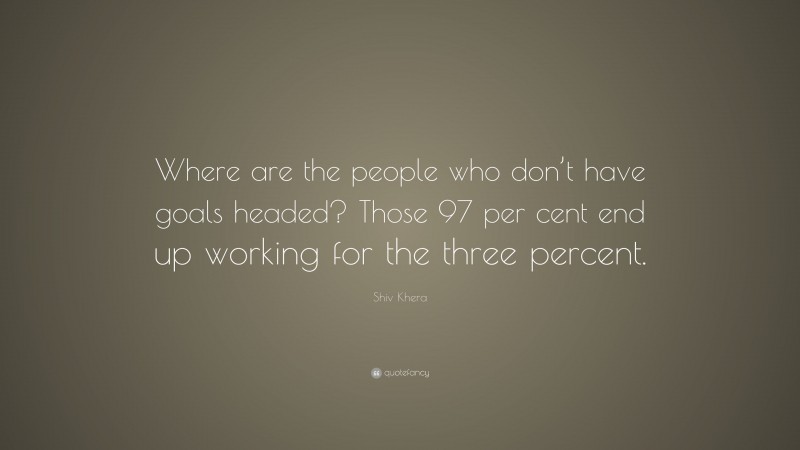 Shiv Khera Quote: “Where are the people who don’t have goals headed? Those 97 per cent end up working for the three percent.”