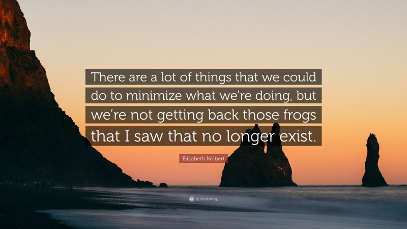 Elizabeth Kolbert Quote: “There are a lot of things that we could do to minimize what we’re doing, but we’re not getting back those frogs that I saw that no longer exist.”