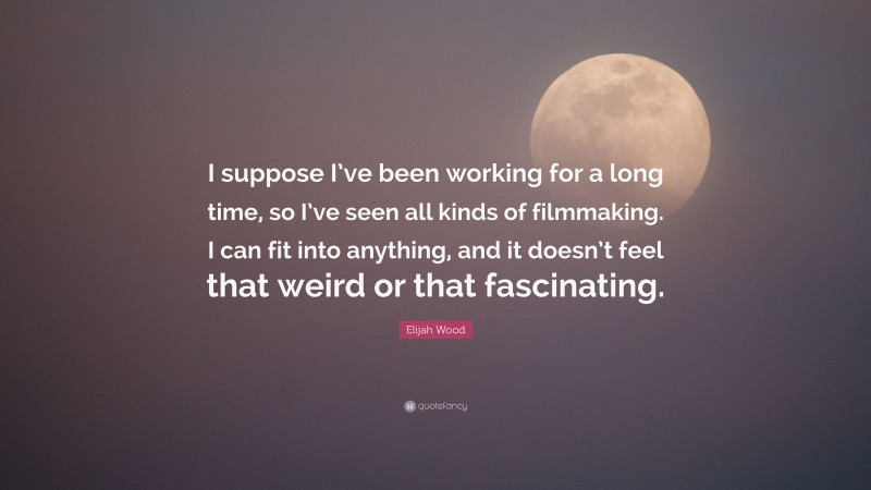 Elijah Wood Quote: “I suppose I’ve been working for a long time, so I’ve seen all kinds of filmmaking. I can fit into anything, and it doesn’t feel that weird or that fascinating.”