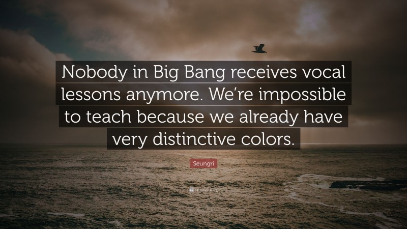 Seungri Quote: “Nobody in Big Bang receives vocal lessons anymore. We’re impossible to teach because we already have very distinctive colors.”
